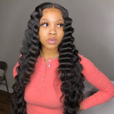 TT Hair Glueless Human Hair Wigs Loose Deep Wave 4X4 Pre-Cut Lace Closure Natural Color Wigs